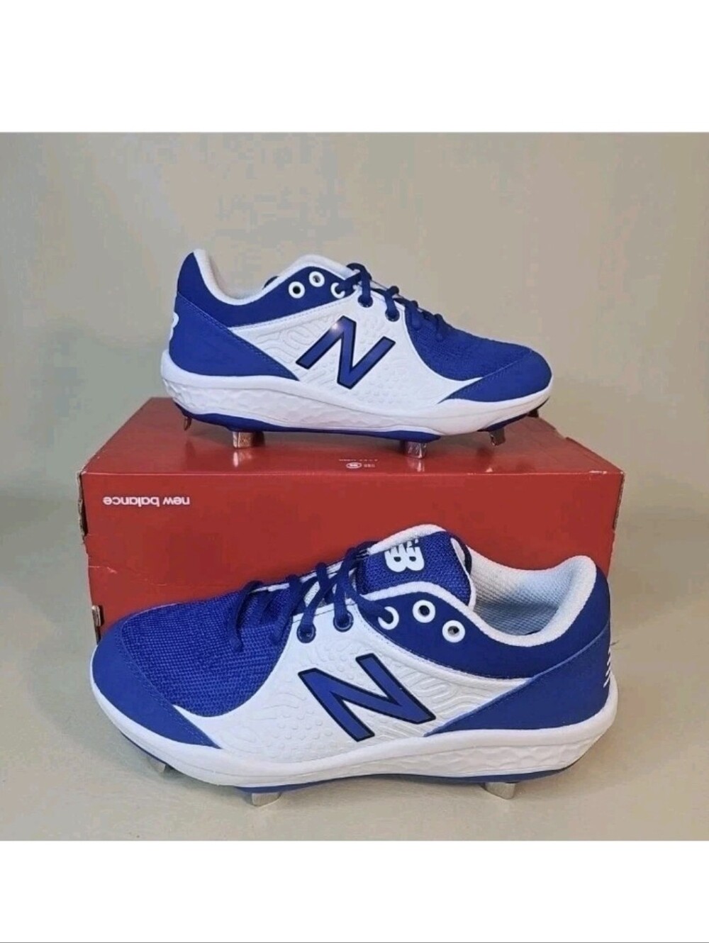 Men's Sz 14 New Balance Metal Baseball Cleat White/Blue (L3000TB5) Brand New